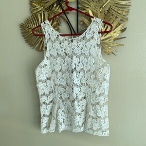 finn & clover White Lace Sleeveless Top
